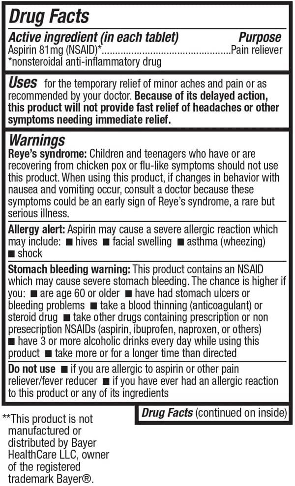 HealthA2Z Aspirin 81 mg 365 Tablets Low Strength Enteric Coated