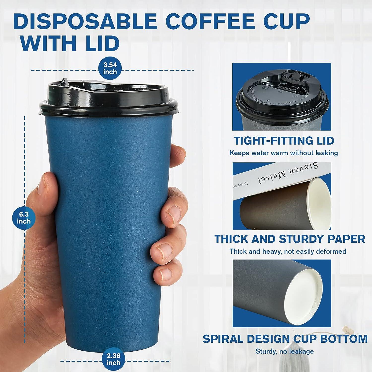 100 Pack 20 oz Blue & Gray Paper Coffee Cups with Lids - Disposable  Drinking Cups for Hot/Cold Coffee, Water, Juice, Tea - Ideal for Home,  Restaurant, Store, Cafe | Buy Now
