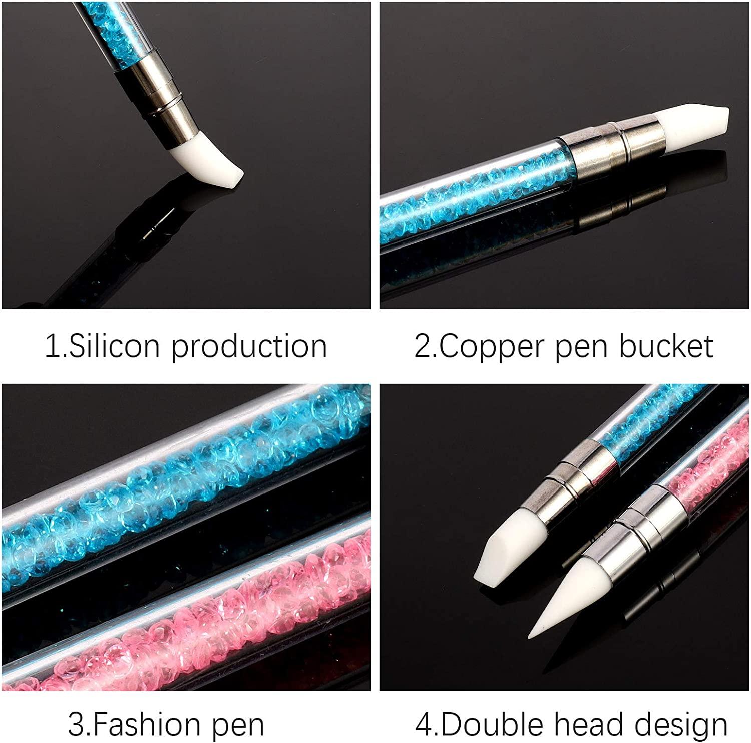 BOWINR 5 Pcs Rhinestone Picker Dotting Pen, Dual-Ended Nail Art