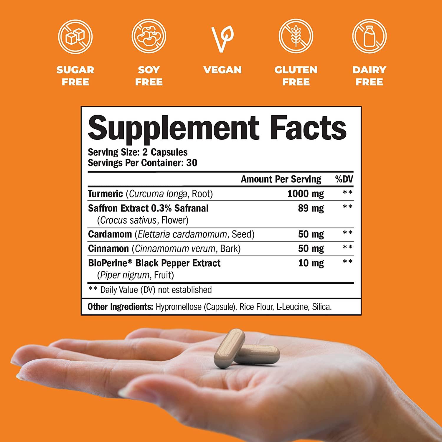 Turmeric Curcumin Saffron Ceylon Cinnamon Cardamom Supplement