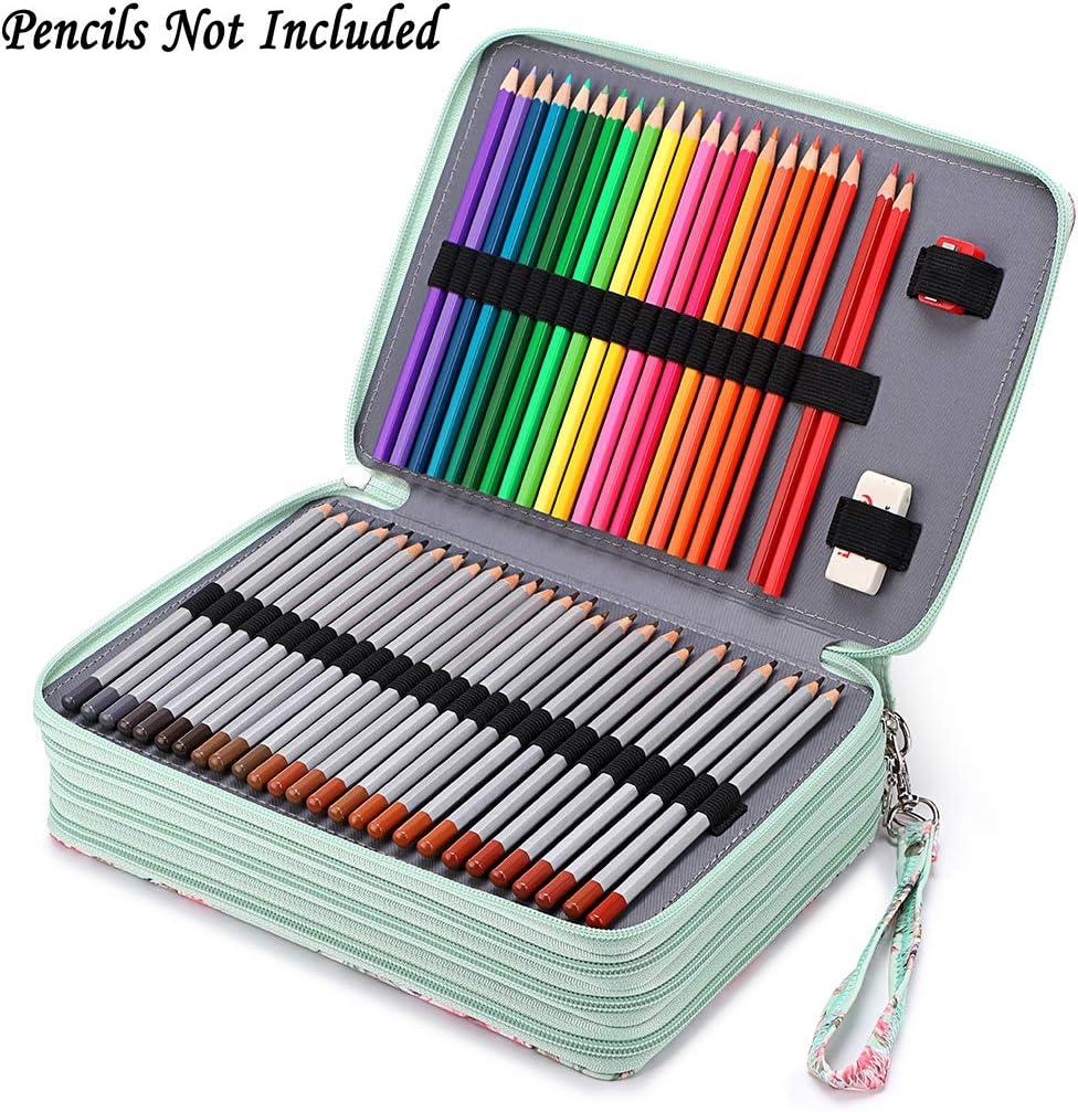 BTSKY Colored Pencil Case- 160 Slots Pencil Holder Pen Bag Large Capacity  Pencil Organizer with Handle Strap Handy Colored Pencil Box with Printing
