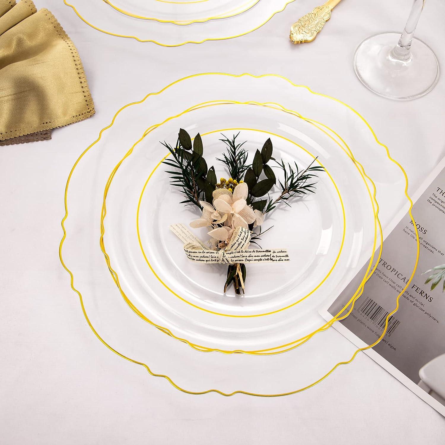 25 Pack 7 White Elegant Floral Design Gold Rim Paper Dessert