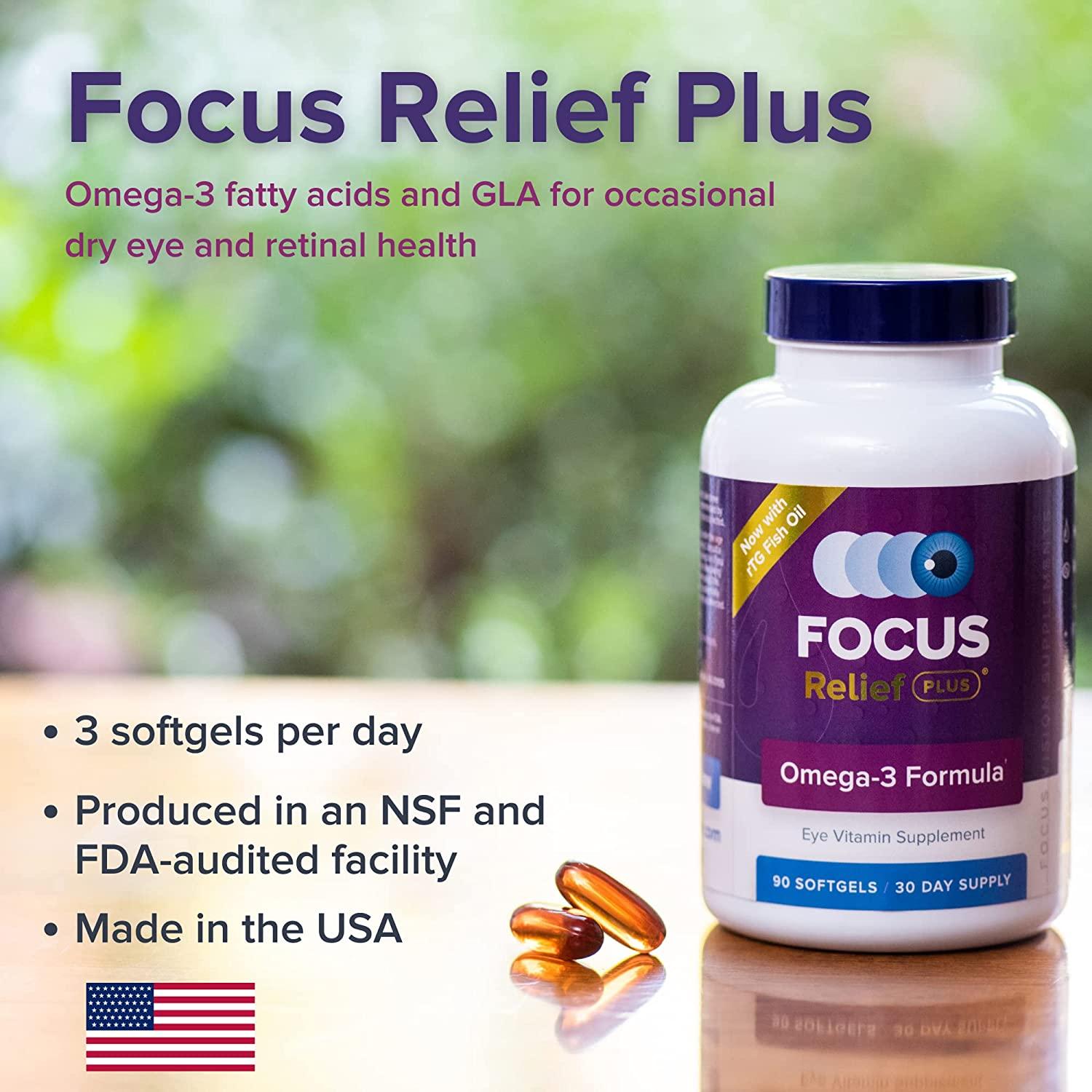 Focus Relief Plus Dry Eye Formula (90 ct) Omega 3 Supplement for Dry