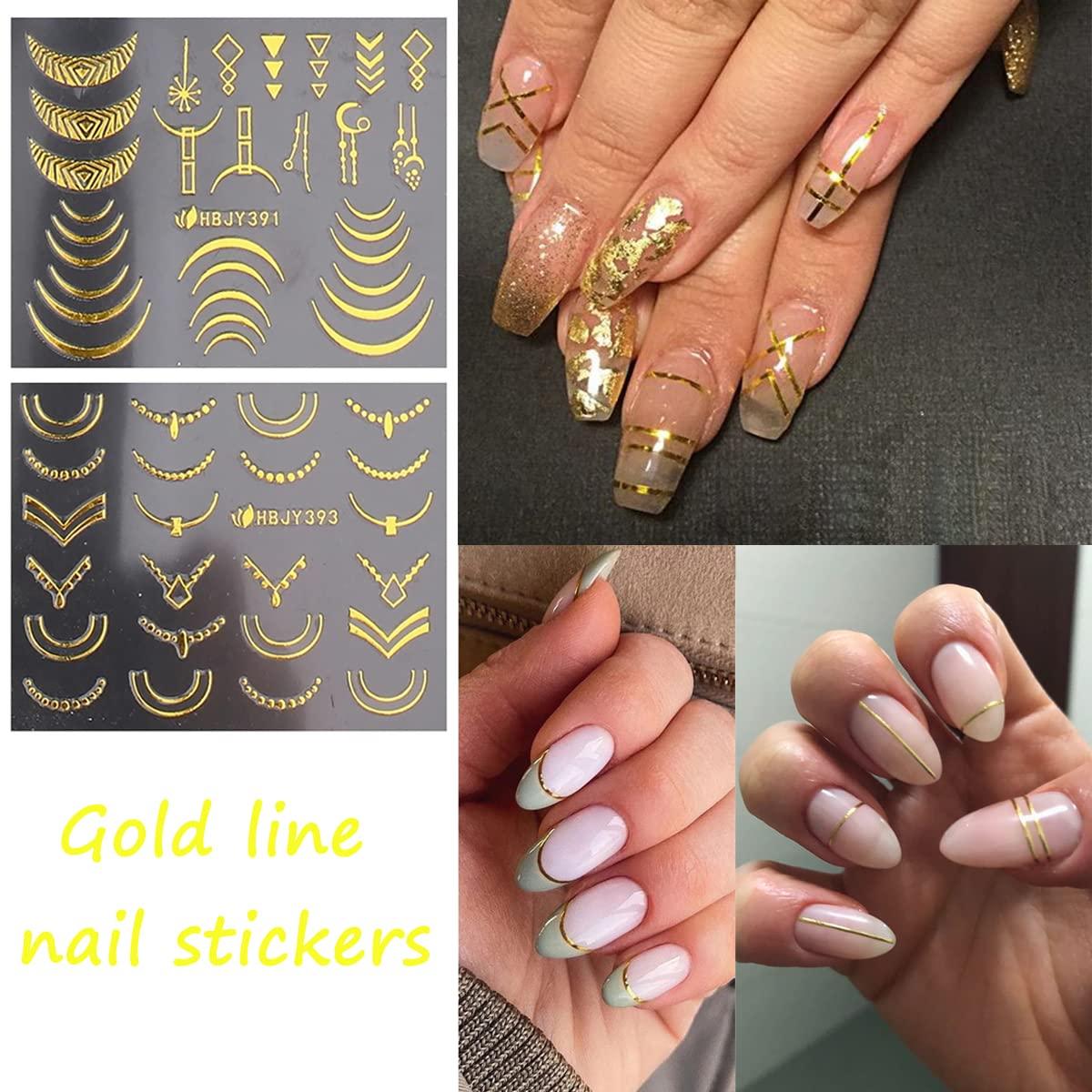 Gold Flowers Nail Art Stickers Decals 3D Metallic Leaves Nail Decals Gold  Line Self Adhesive Nail Art Supplies Golden Flower Leaf Lace Line Design  Nail Stickers for Women Manicure Tip 12 Small