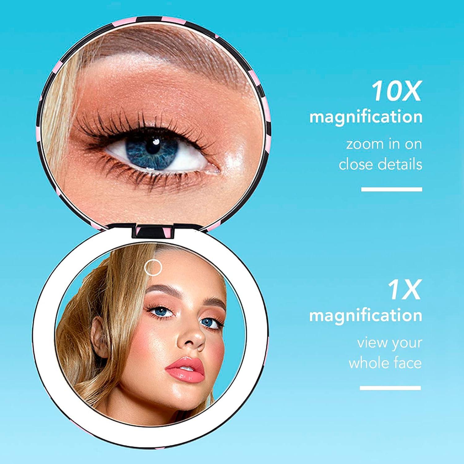 Fancii LED Lighted Travel Makeup Mirror Rechargeable with 10x/1x Magnifying & 3 Light Settings