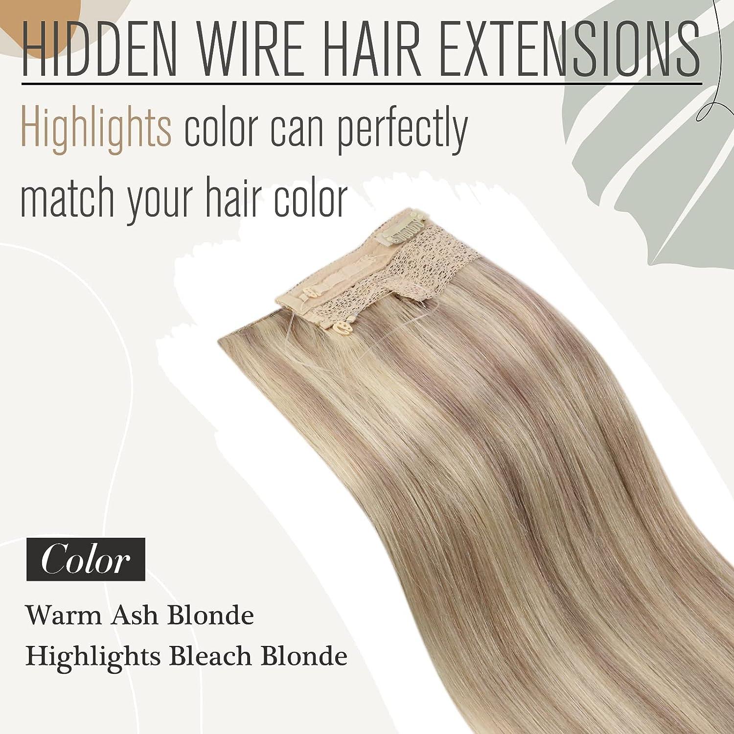 Popular Choice Sunny Wire Hair Extensions Real Human Hair Blonde Fishing  Line Hair Extensions Warm Ash Blonde Highlights Bleach Blonde Hair  Extensions Hidden Wire Human Hair Extensions 18inch 80g 18 Inch 18 613