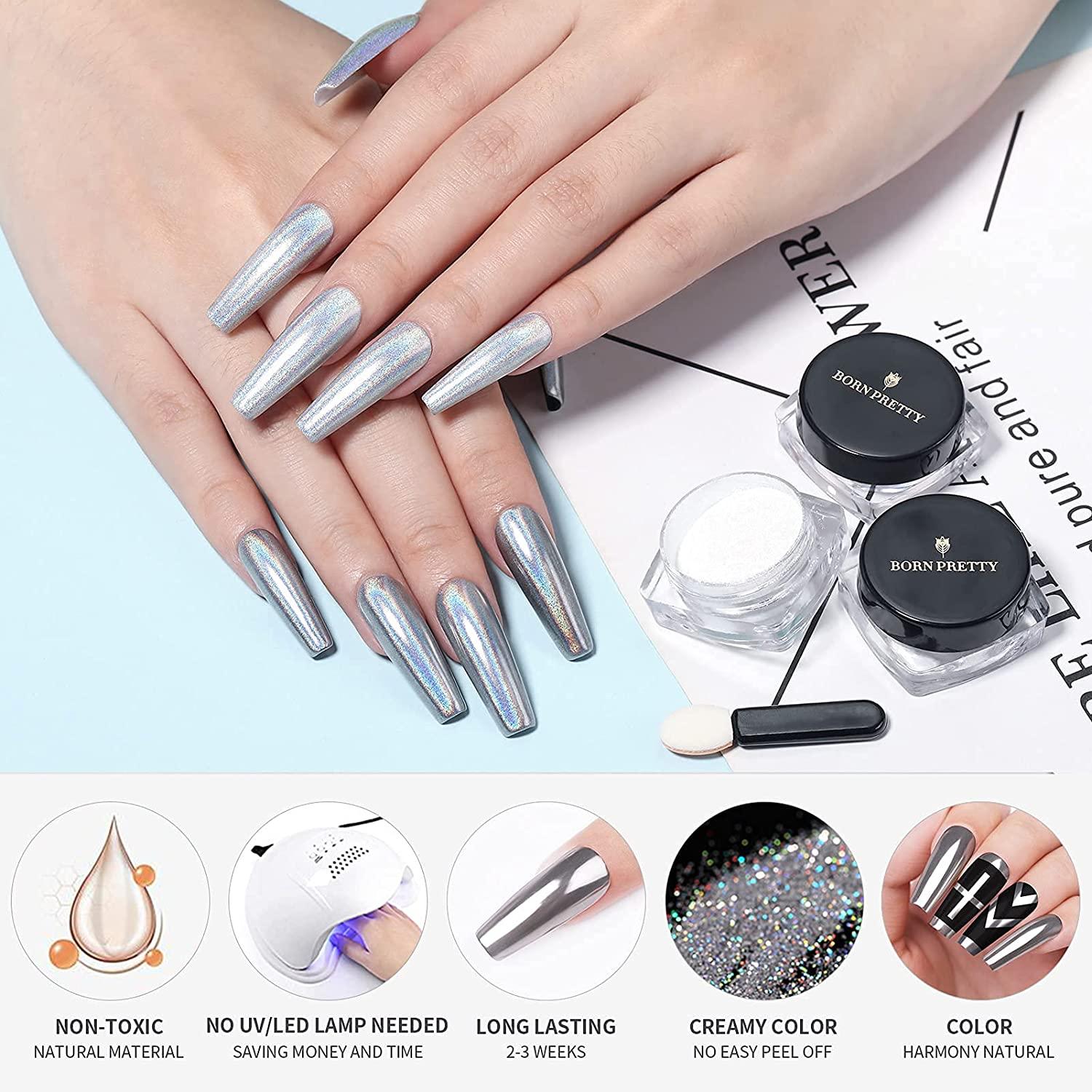 BORN PRETTY Chrome Powder,Metallic Mirror Pearl Holographic Pigment Powder  Manicure Nail Art Decoration Sets