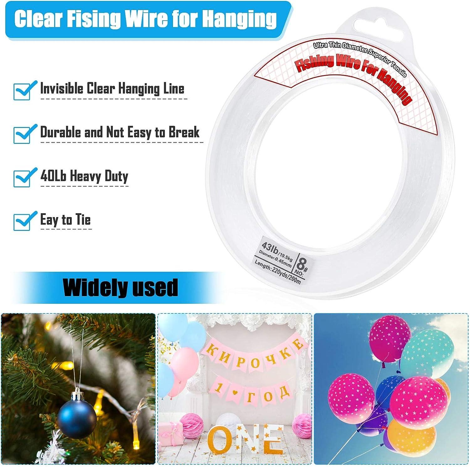 Clear Fishing Wire, Acejoz 656FT Fishing Line Clear Invisible Hanging Wire  Strong Nylon String Supports 40 Pounds for Balloon Garland Hanging  Decorations 0.45mm, 656ft, 40lb