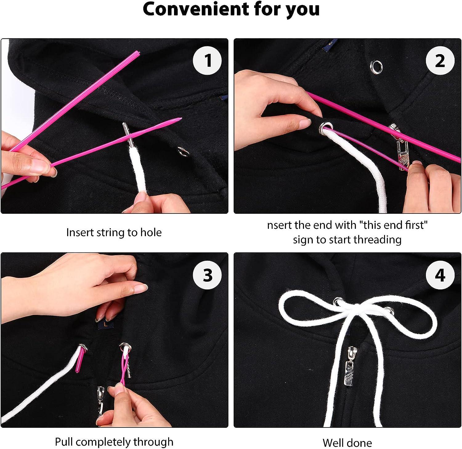 10 Pieces Drawstring Cords with Easy Threaders, Hoodie String with Pink  Flexi