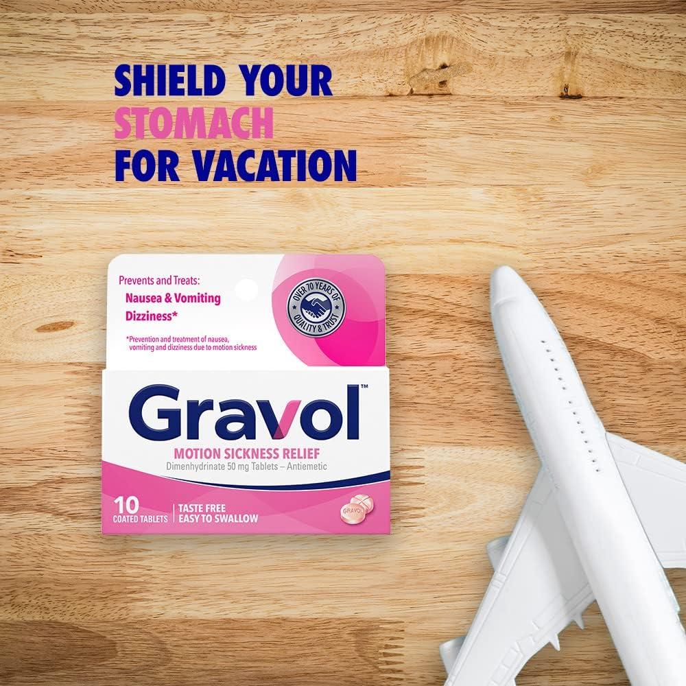 Gravol Coated Tablets 50mg for Motion Sickness Prevention and Relief 10ct