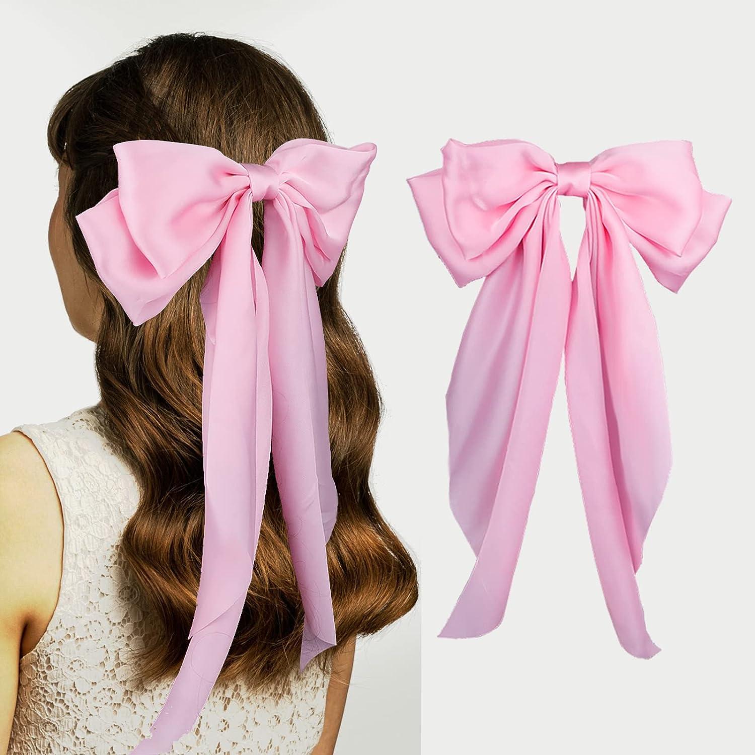 Large Satin Layered Hair Bows Hair Barrettes Clip Long Ribbon Bows Silky  Bowknot with long Tail French Style Hair Accessories for Women Girls 5  Colors Light Colors