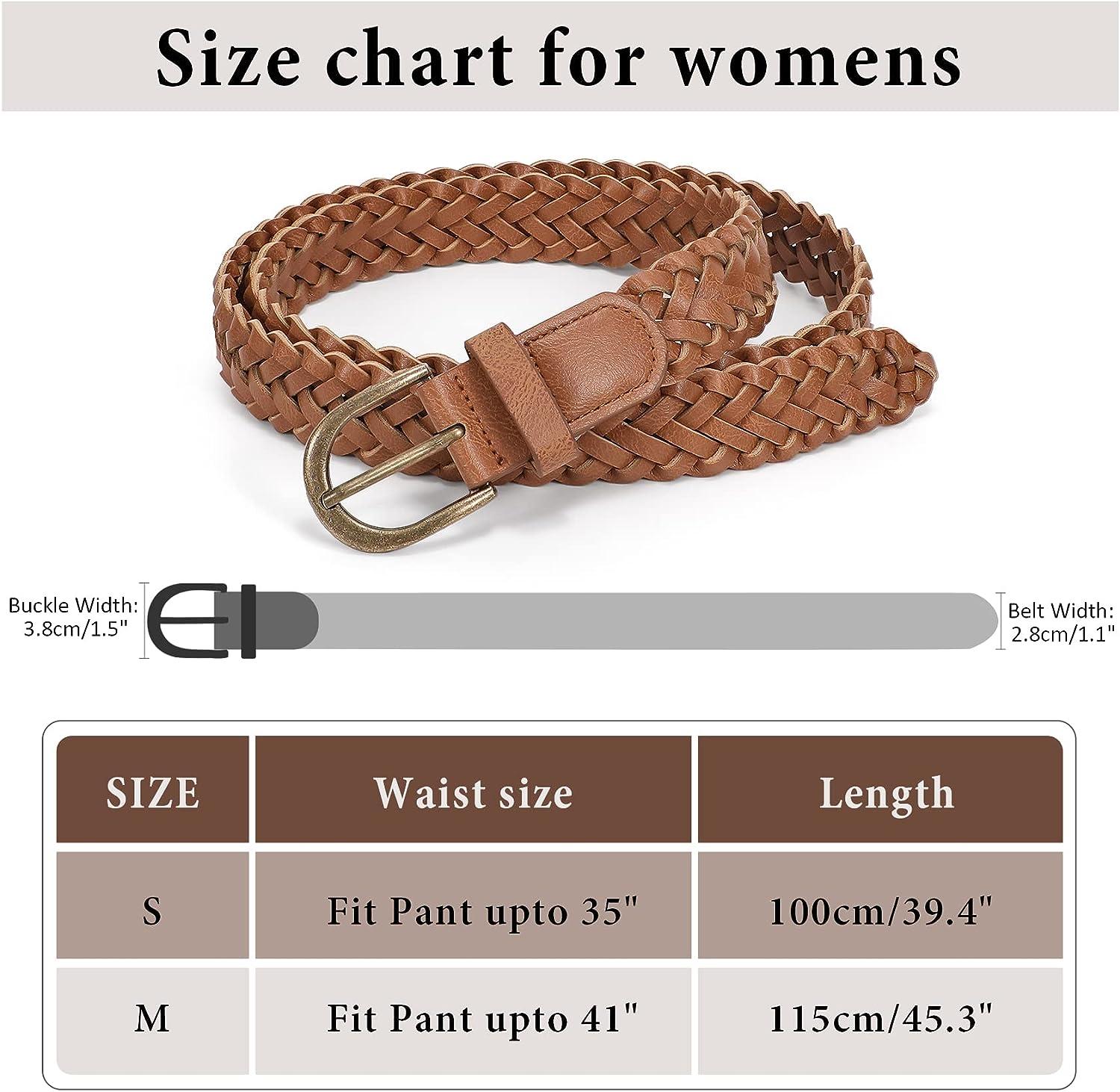 WHIPPY Women's Braided Belt Skinny Casual PU Leather Woven Belt for Jeans  Pants 2-brown Fit Pant up to 35