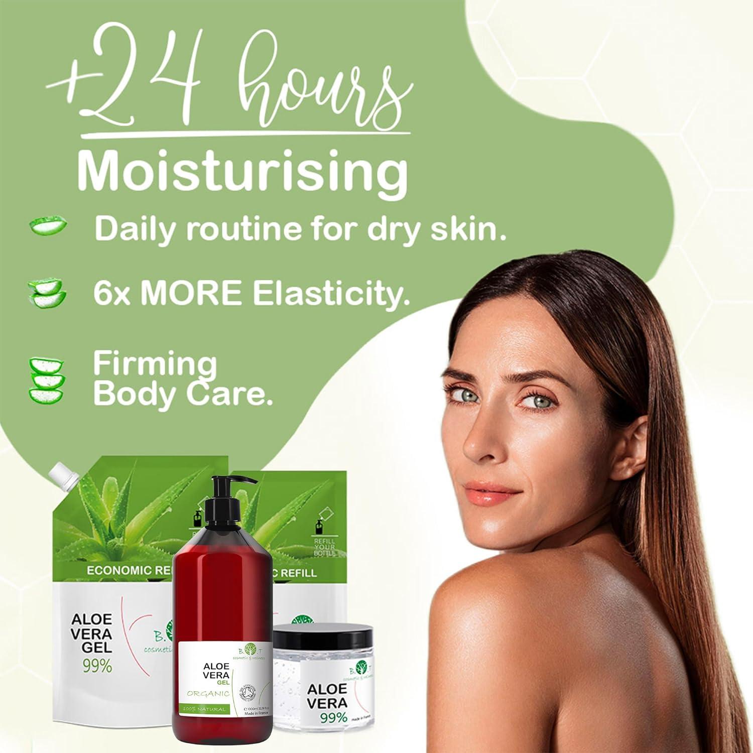B.O.T Cosmetic & Wellness 100% Bio Aloe Vera Gel - Organic Moisturizer &  Skin Regenerator for After Sun & Shave | 1L | Cruelty-Free