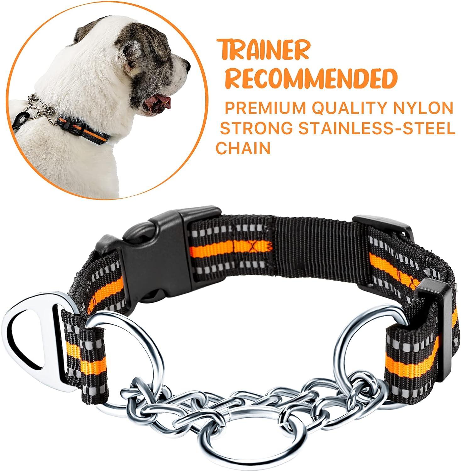 PETTOM Reflective Nylon Half Choke Dog Collar with Safety Buckle