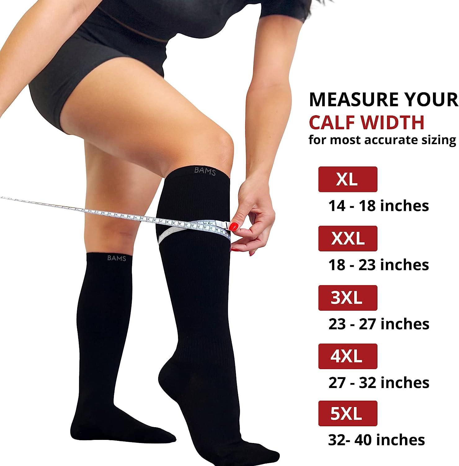 BAMS Plus Size Compression Socks Wide Calf XXL XXXL Graduated Bamboo  Knee-High Support Black XX-Large