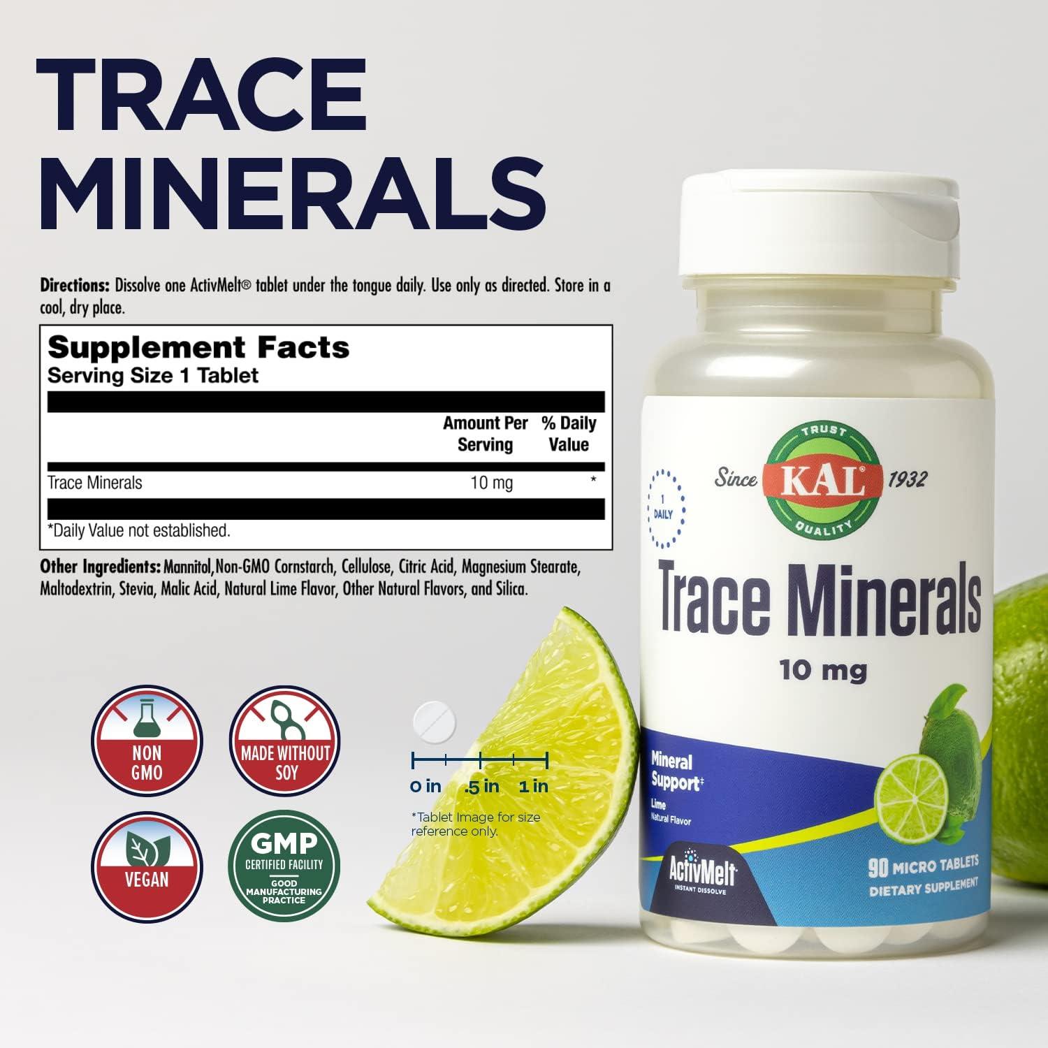 KAL Trace Minerals 10 mg Mineral Supplements Natural Lime Flavor Trace