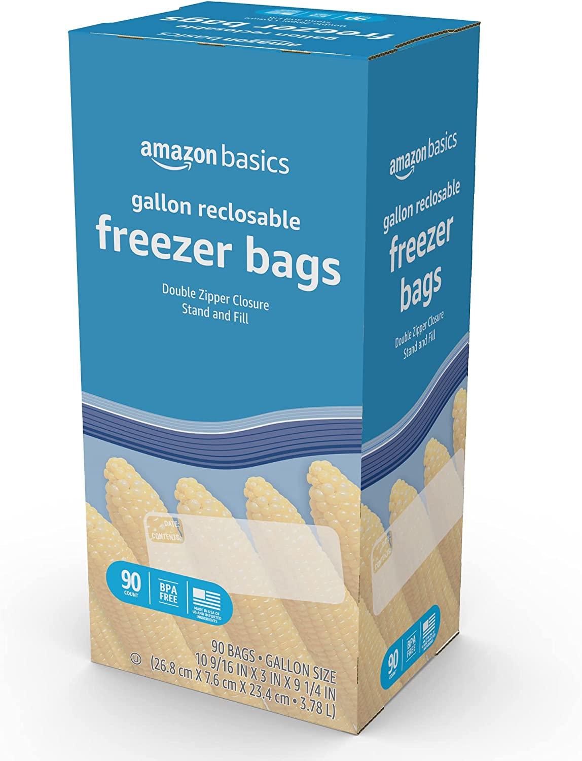 Amazon Basics Freezer Gallon Bags, 90 Count (Previously Solimo)
