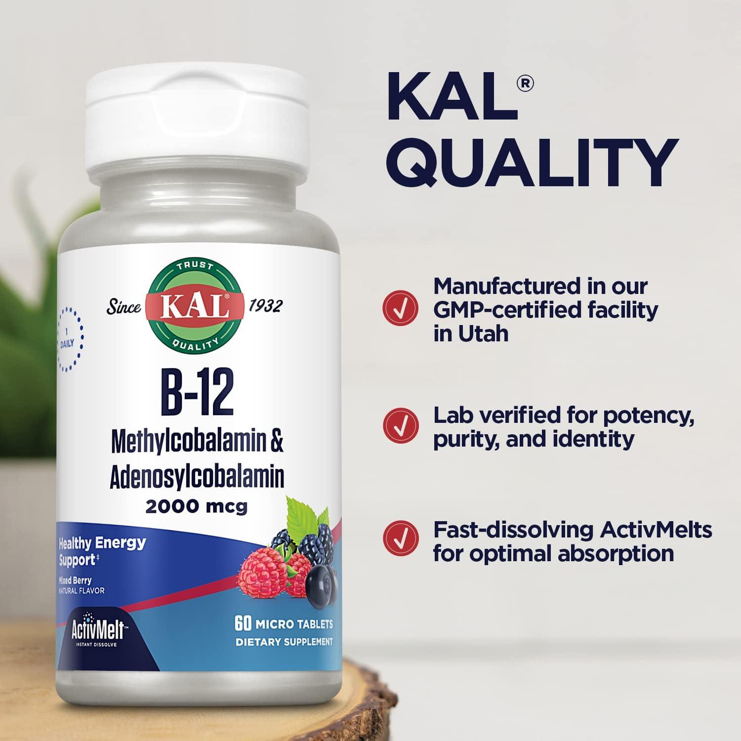 KAL Vitamin B12 Methylcobalamin and Adenosylcobalamin 2000 mcg