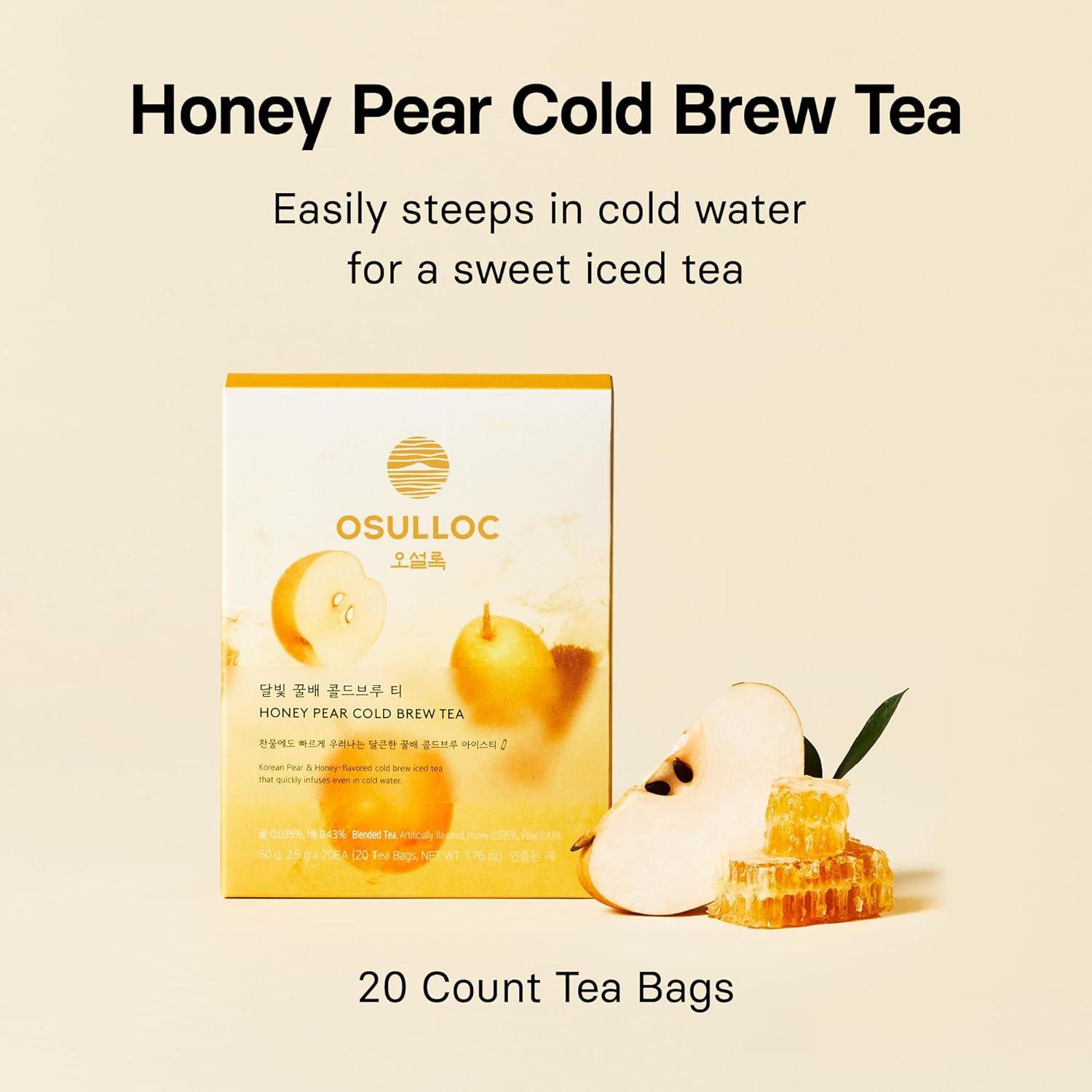 OSULLOC Honey Pear Cold Brew Tea, Korean Pear & Honey Flavored Iced Tea