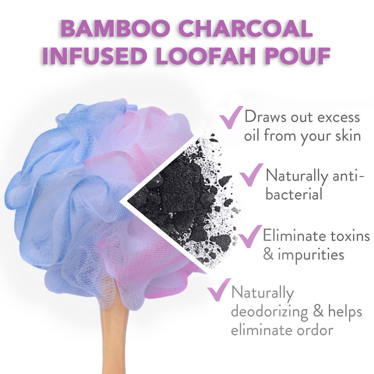Loofah Back Scrubber Bamboo Charcoal Fiber Infused Bath Sponge Lufa