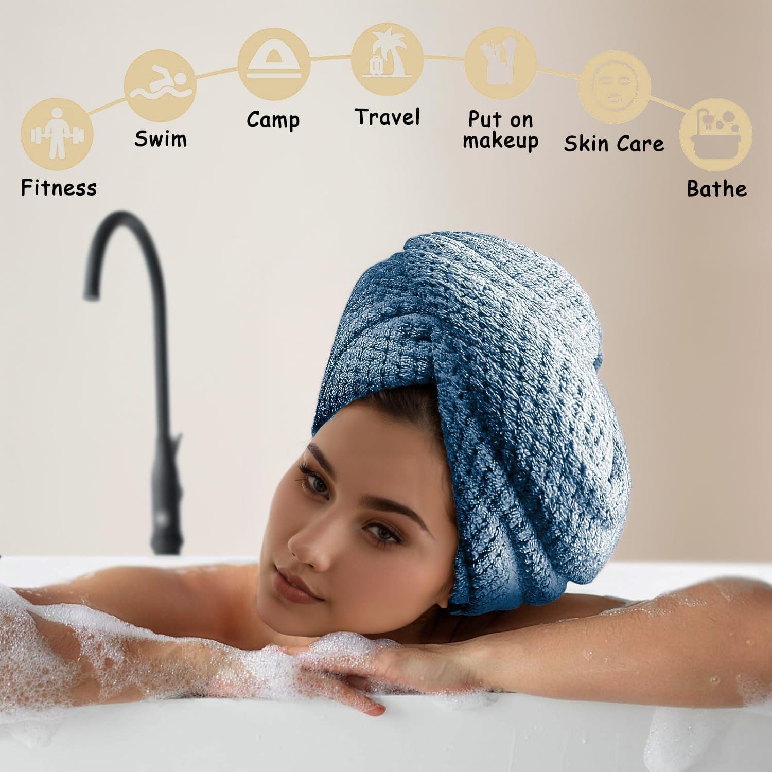 3-Pack Microfiber Hair Towel Turbans - Anti-Frizz, Quick Dry, For Wet Hair, Beach, Gym, Spa, Super Soft