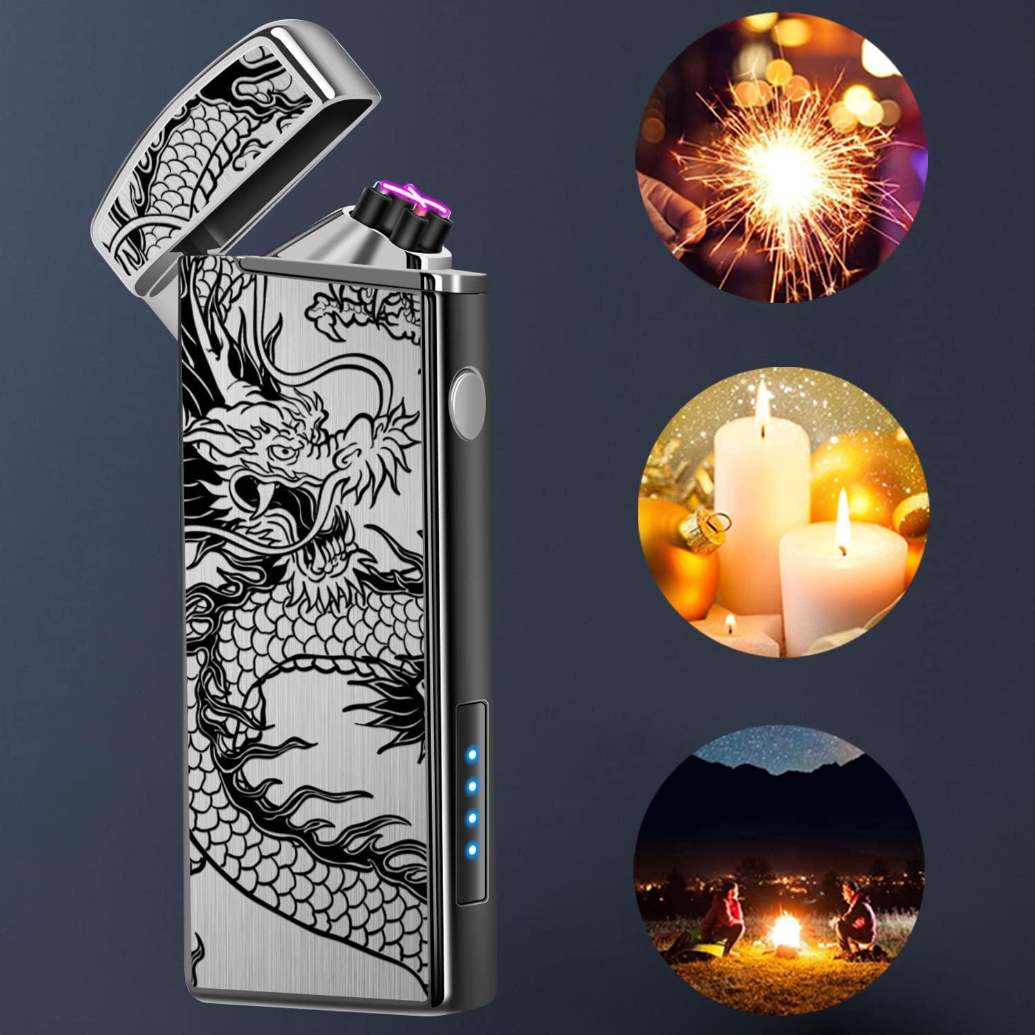 LcFun Rechargeable Lighter Electric Arc Lighter Plasma Lighters Cool Windproof Flameless Lighters with LED Display Power for Incense, Camping (Black