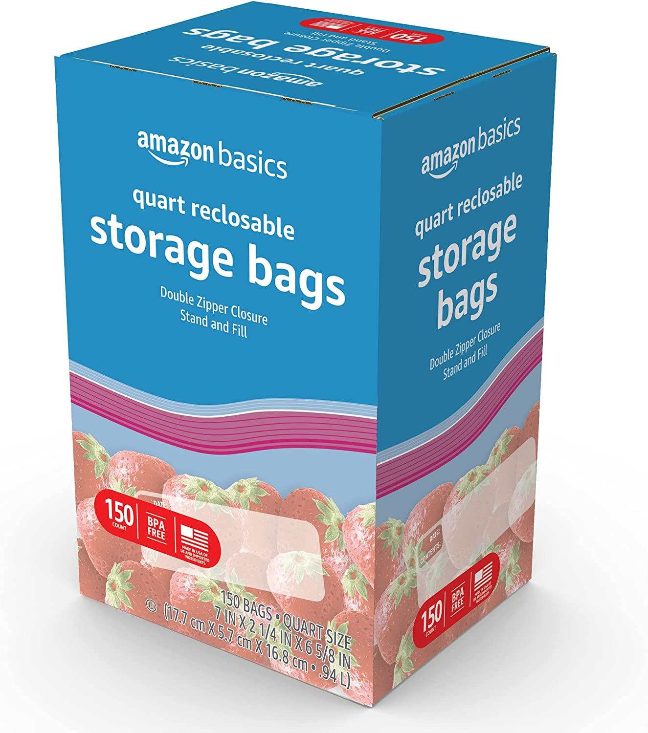 Basics Quart Food Storage Bags, 150 Count (Previously Solimo)