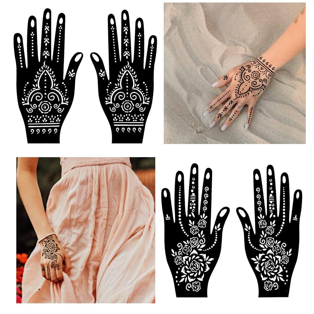  Tattoo Stencil Templates(12 Sheets), Konsait Reusable Henna  Hand Temporary Tattoo Kit, Arabian Indian Self-Adhesive Tattoo Sticker for  Women Girls Adults for Hand Face Body Art Paint Stencil : Beauty 
