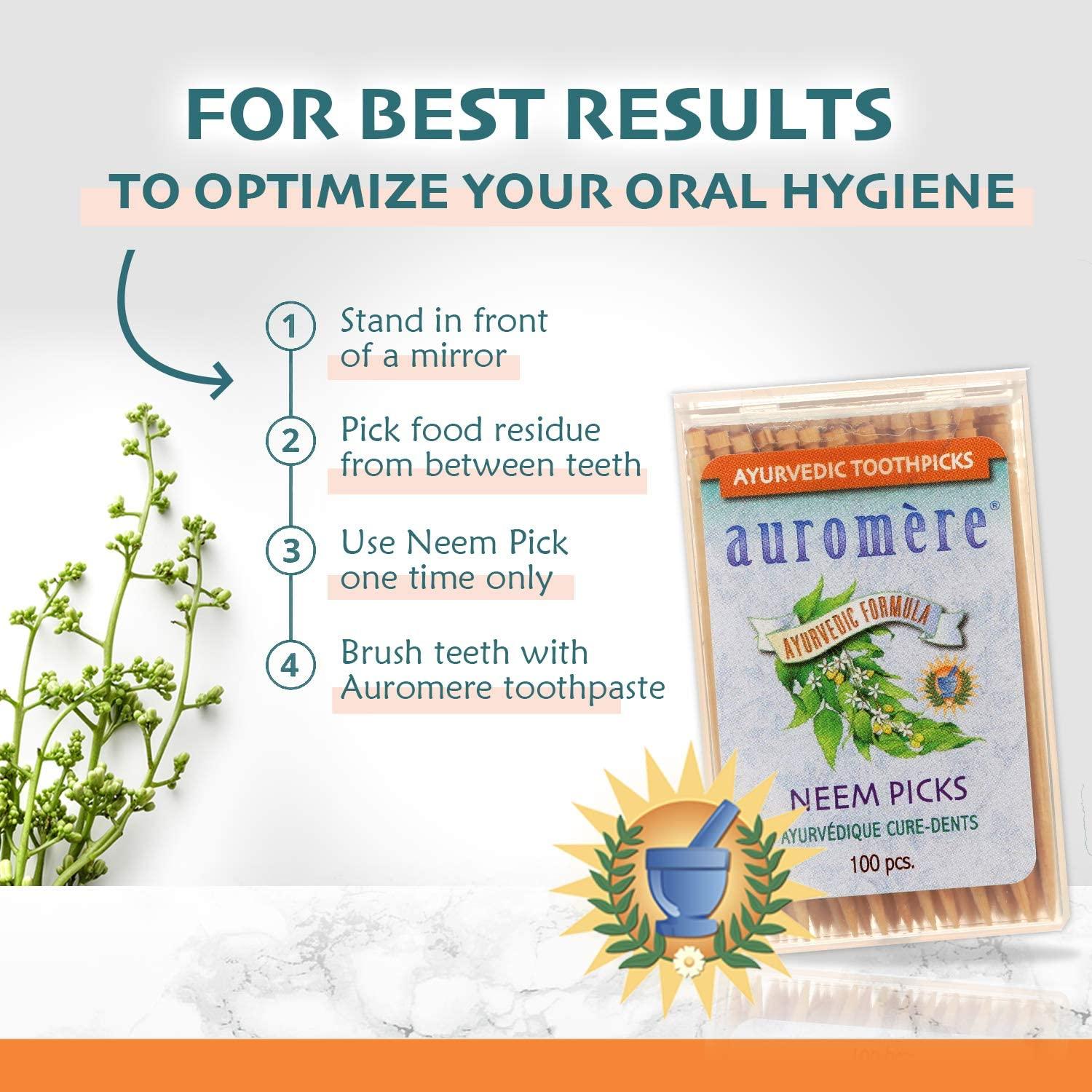 Auromere Ayurvedic Neem Toothpicks Vegan, Natural, Non GMO, Made from