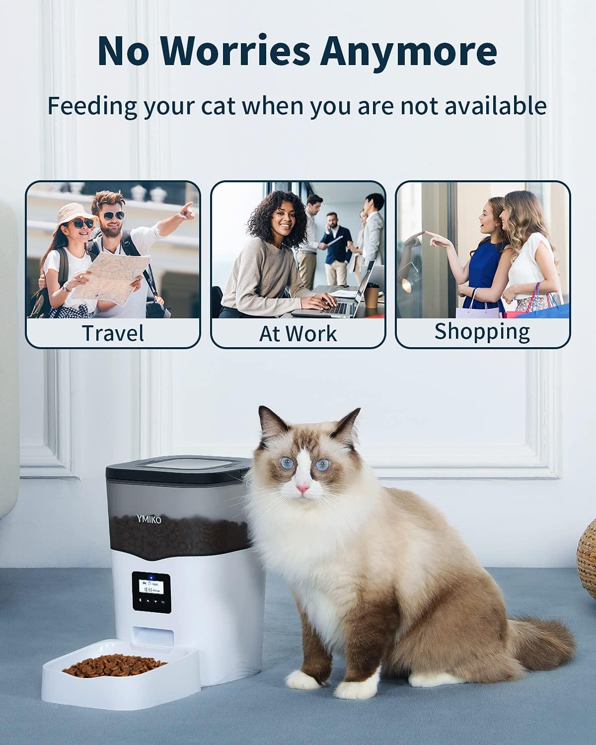 Ymiko Automatic Cat Feeder, Cat Food Dispenser with Voice Recorder