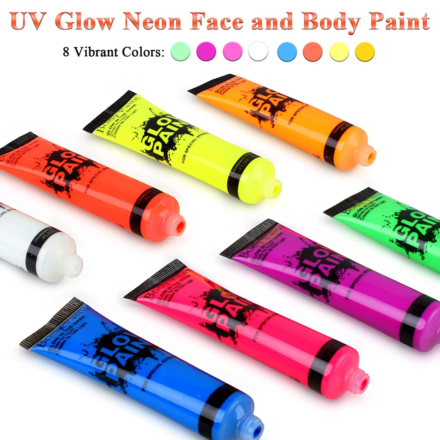 Lookmee UV Glow Blacklight Neon Face and Body Paint Set 8 Tubes, 0
