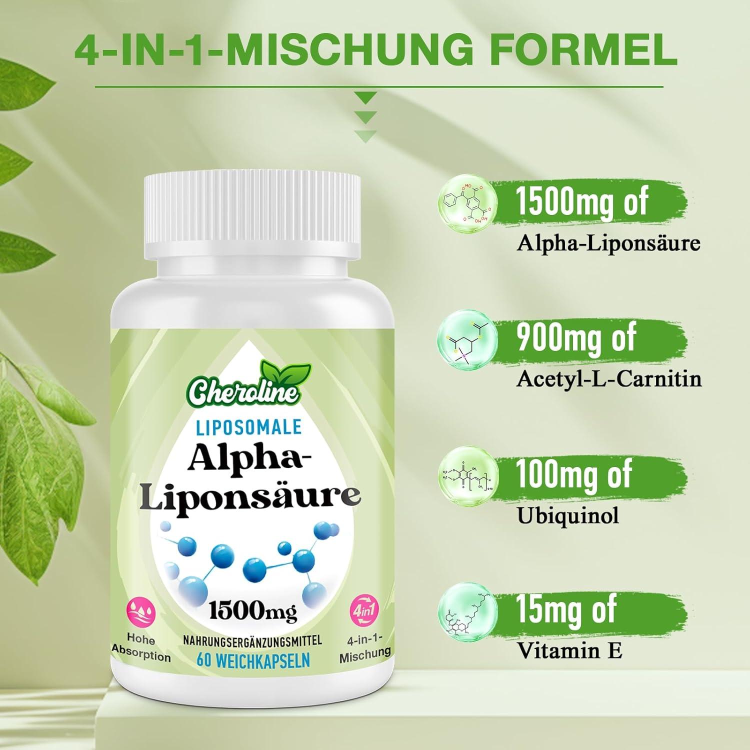 ubiquinol and acetyl l carnitine Cheroline Liposomal Alpha Lipoic Acid 1500 mg Soft Capsules
