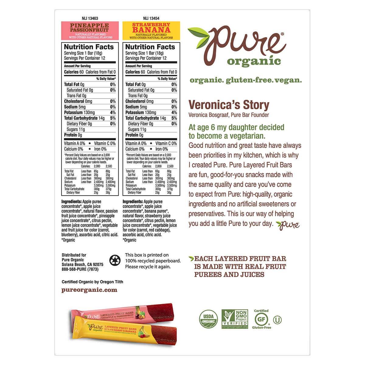 Pure Organic Layered Fruit Bars (Pineapple Passionfruit Strawberry