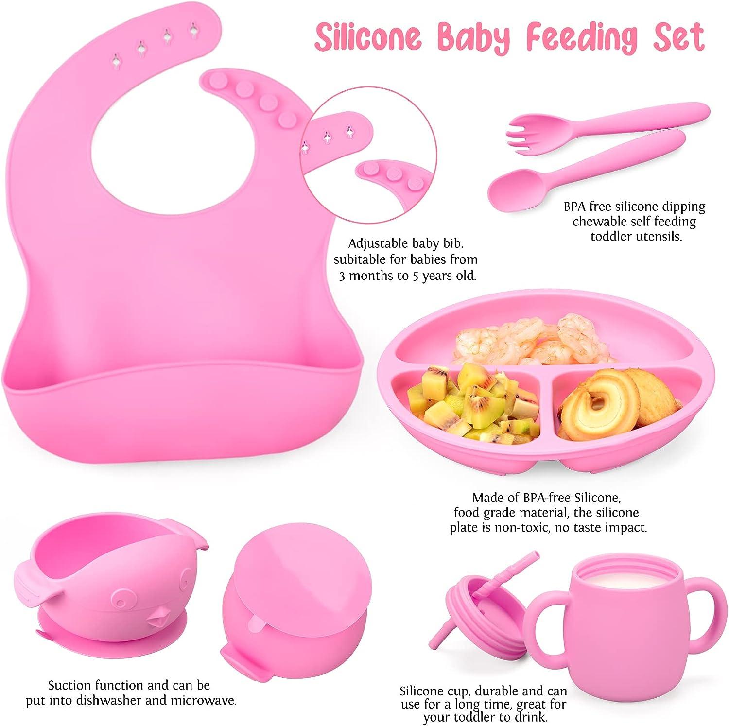 8pcs Baby Feeding Set - Toddler Weaning Supplies, Silicone Tableware, Straw  Cup, Suction Plate, Bib, Bowl, Utensils, Microwave & Dishwasher Safe,  Divider Design