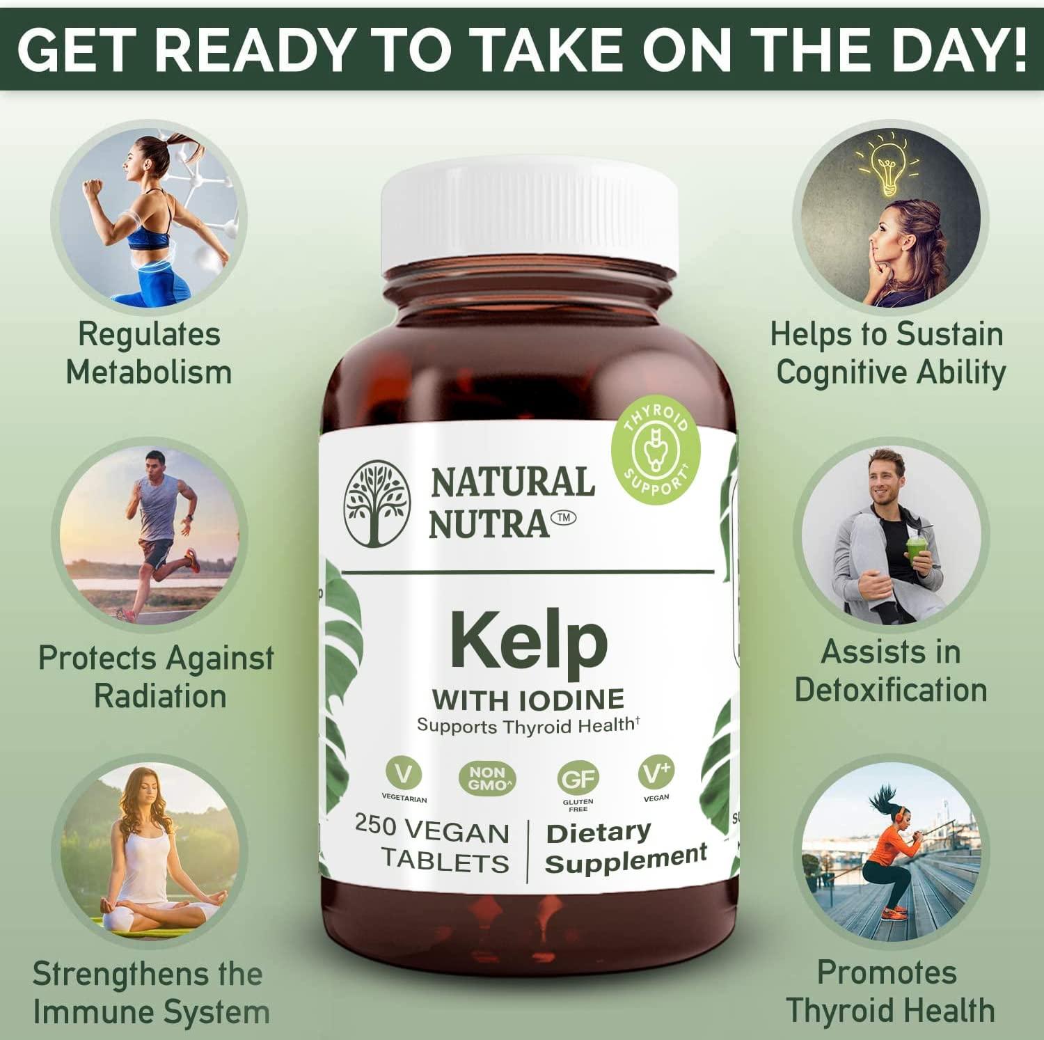 Natural Nutra Kelp Iodine Supplement, Thyroid Support, Regulates Metabolism, 225 mcg, 250