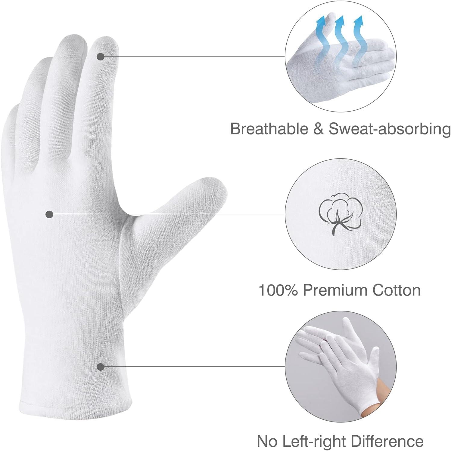 COOLJOB White Cotton Gloves for Women and Men 6 Pairs Eczema Gloves