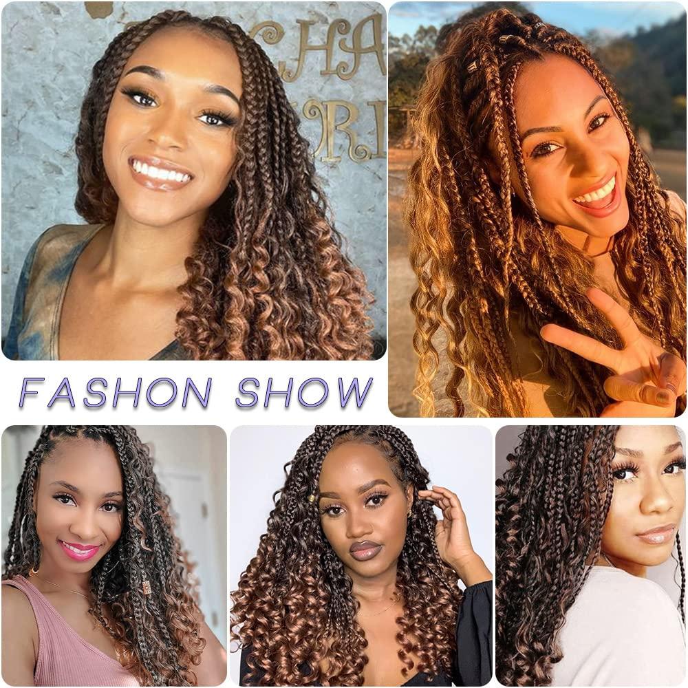 Goddess Boho Braids With Human Hair Curly Full Ends Synthetic Braiding  14-30Inch
