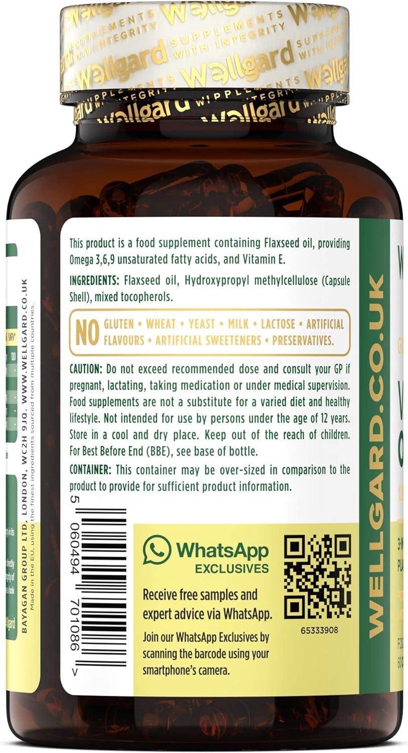 Vegan Omega 3 6 9 Capsules by Wellgard High Strength 1386mg Flaxseed Oil Capsules with Alpha
