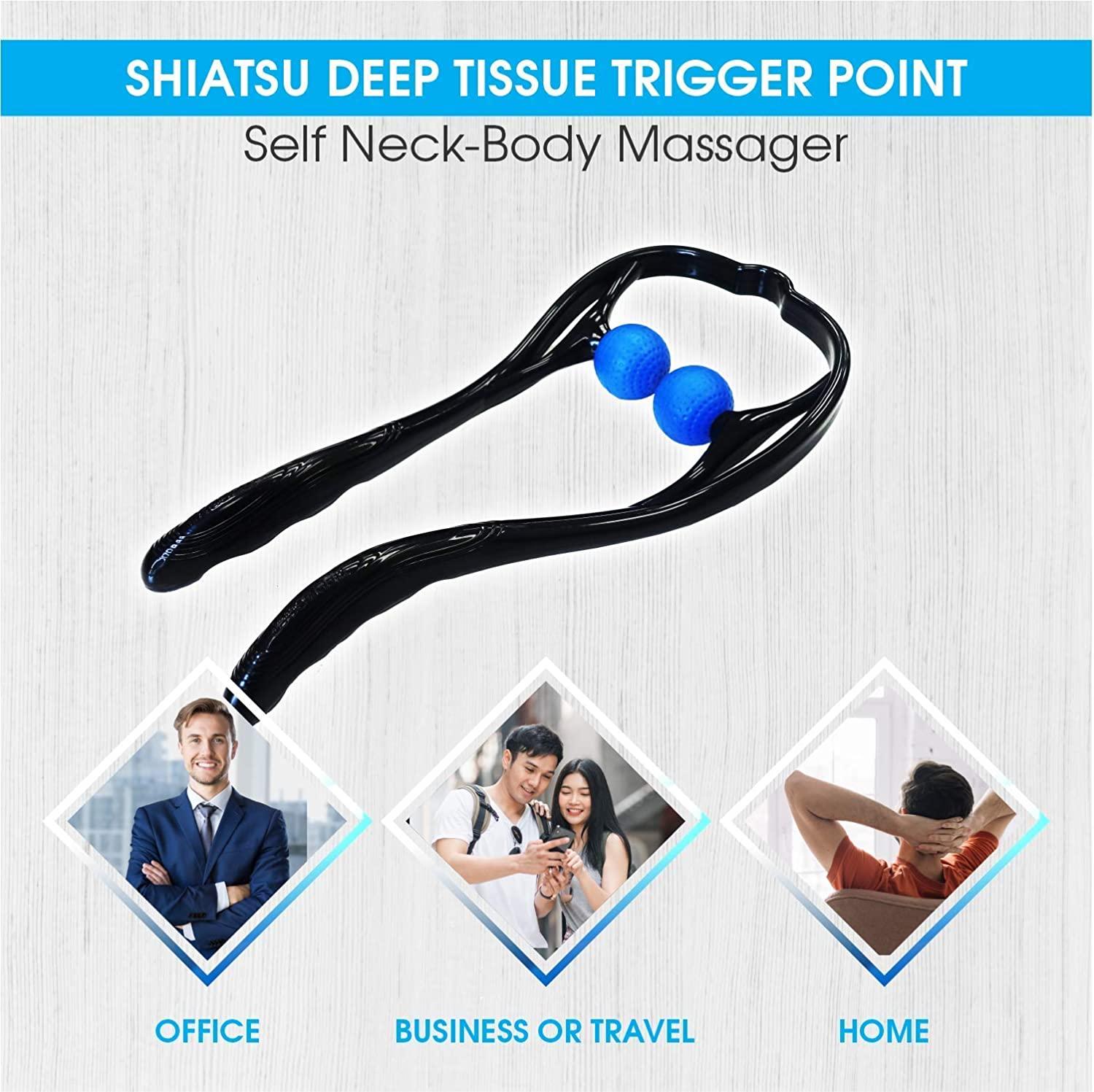 CuraCane Handheld Neck Massager by IntiMD  rigger Point Occipital Massage  Stick Tool with Balls for Self Muscle Deep Tissue Massage, Relaxation,  Tension Relief Lightweight