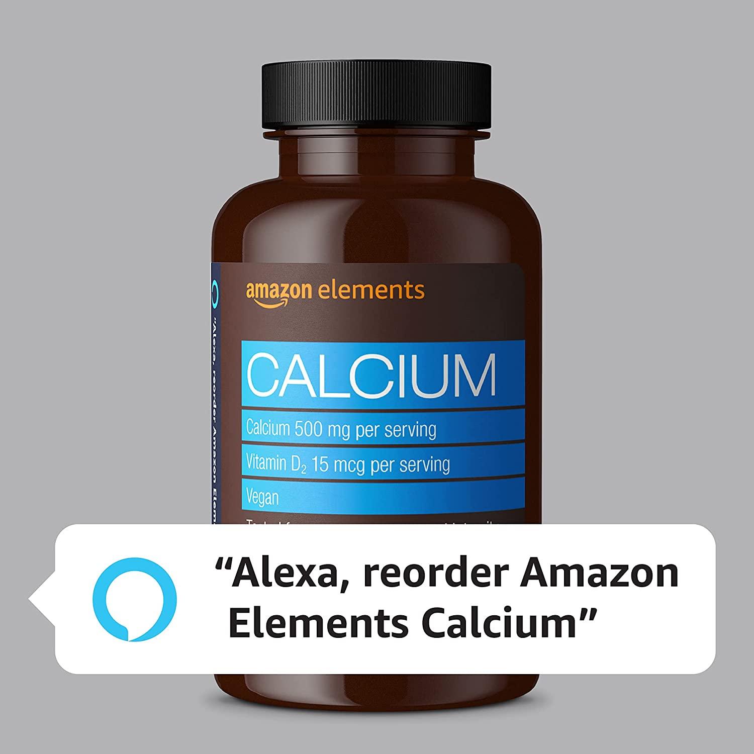 Amazon Elements Calcium plus Vitamin D, Calcium 500mg with D2 600IU
