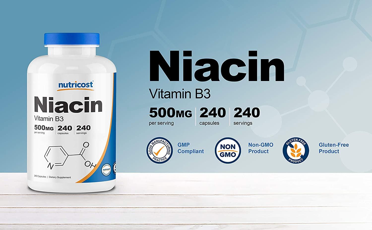 Nutricost Niacin (Vitamin B3) 500mg 240 Capsules Flushing Formula