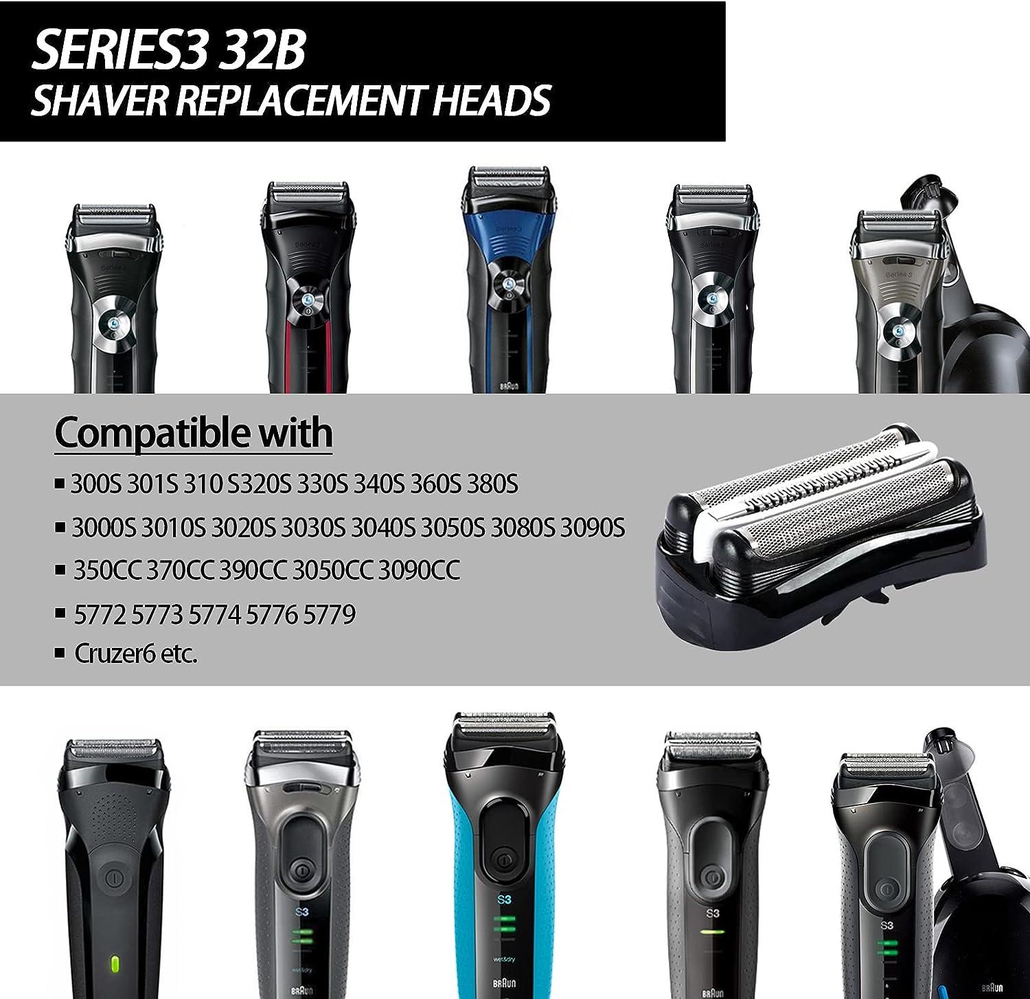 32B S3 Electric Replacement Shaver Head Accessories for Braun Series3  Shaving Razor Head, Suitable for Braun S3 3040s 3000s 3050cc 3010s 3070cc  3080s 3090s 310s 3020s 330s 370cc-4 380s-4, 3090cc Etc.
