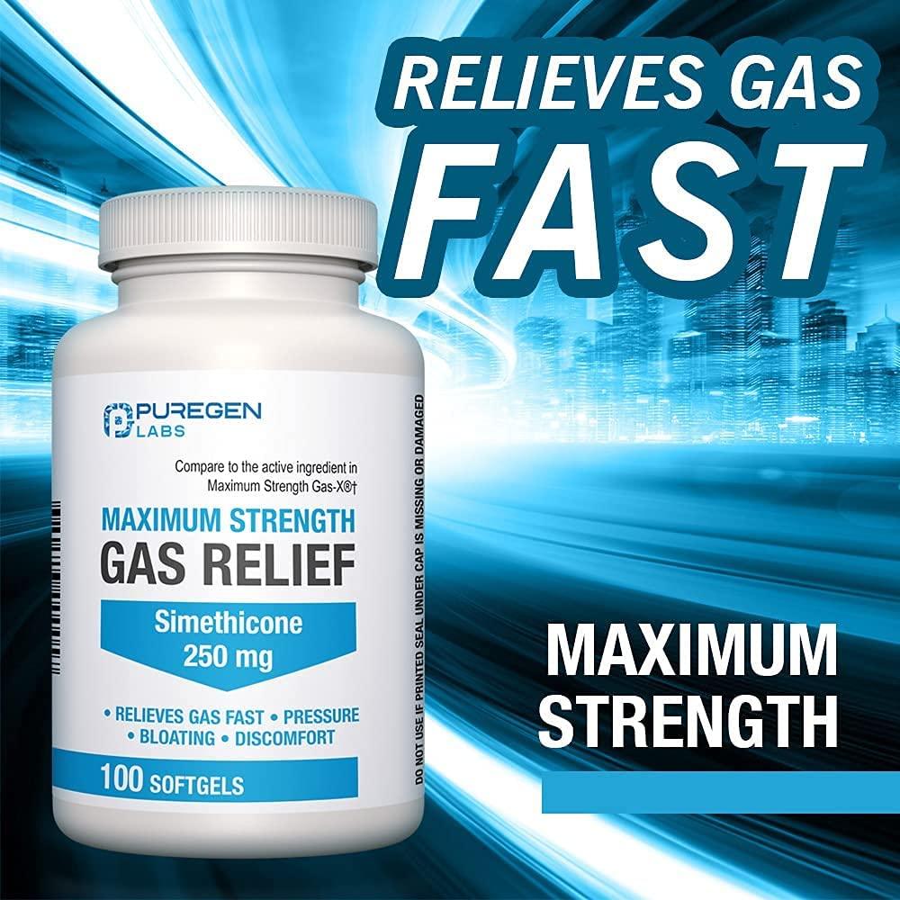 Gas Relief Softgels 250mg with Simethicone 100 Count Relieves
