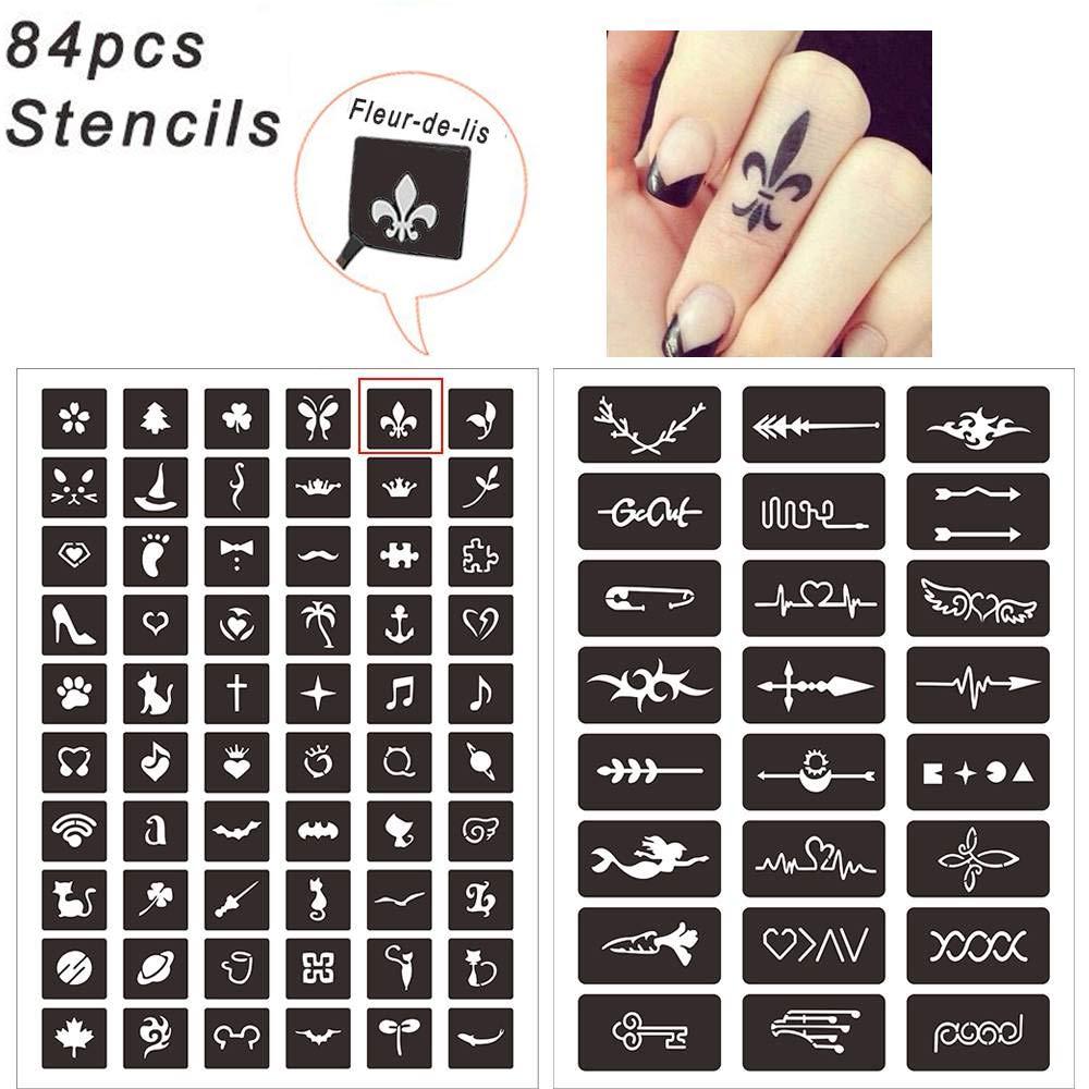 Charmark Temporary Tattoo Kit 84 Stencils, 4 Bottles Full Painting Kit