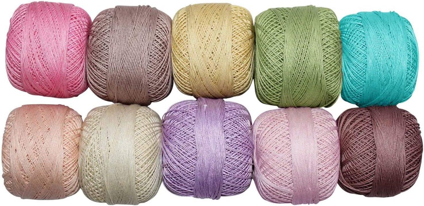 CraftyArt Tatting Crochet Threads Size 20 Mercerized Cotton Thread Pastel  Color Embroidery Doilies DIY Craft Lacey Yarn Multicolor