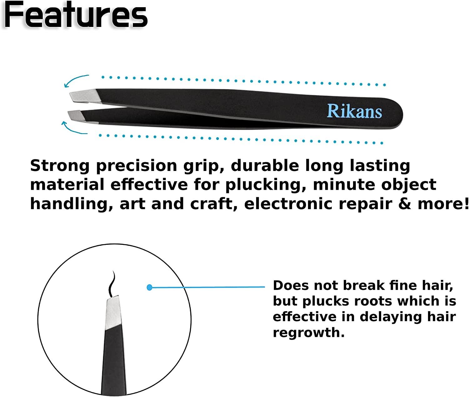 Rikans Precision Tweezers Set Pack of 4 Black Professional Tweezers