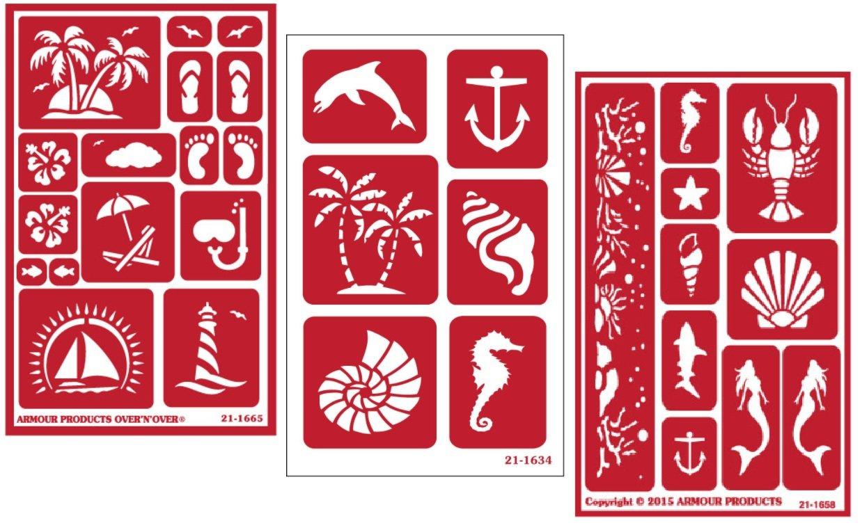 3 Armour Etch Over N Over Reusable Glass Etching Stencils Set, Nautical  Theme