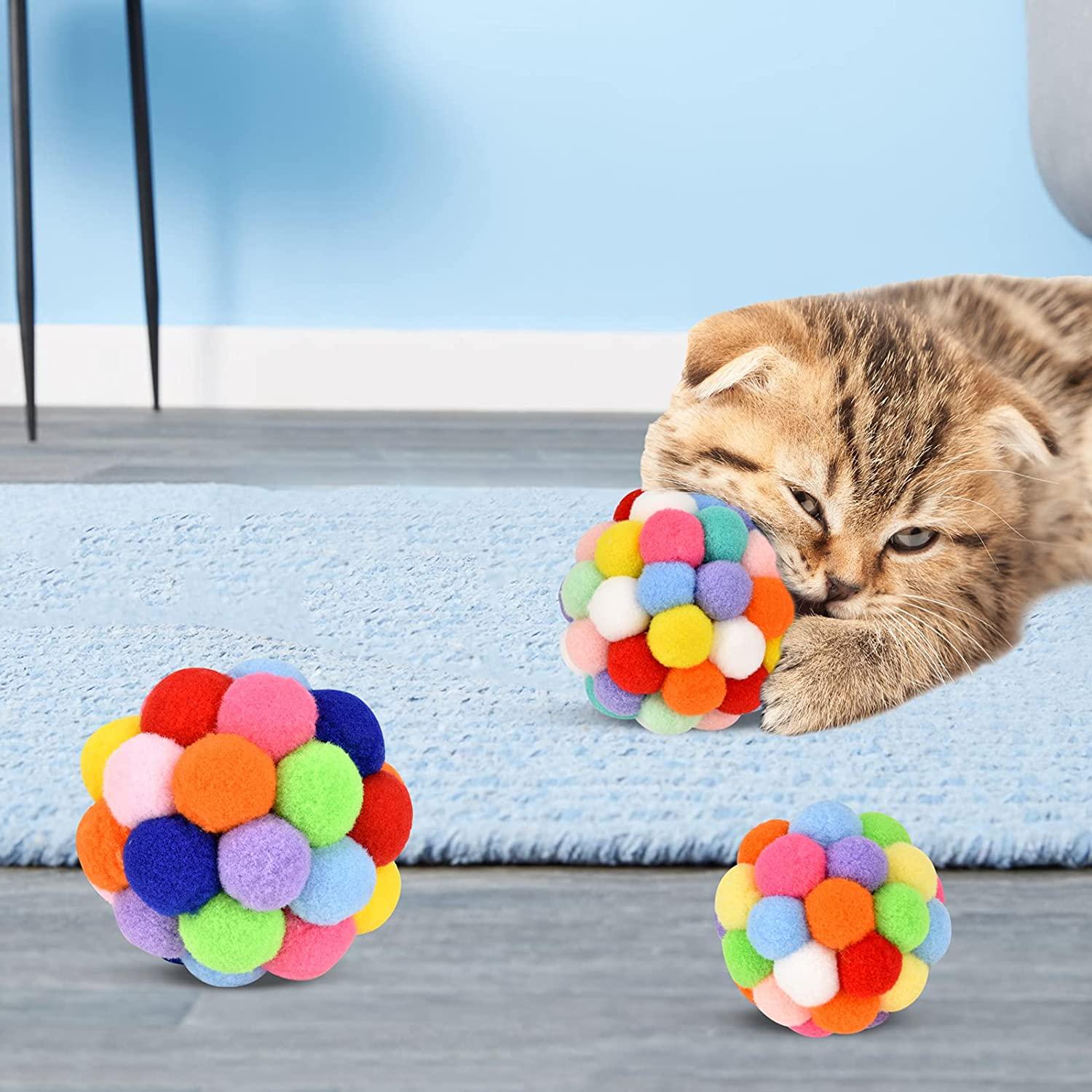 Plush Cats Balls with Bell, 6Pcs Cat Interactive Chewing Playing