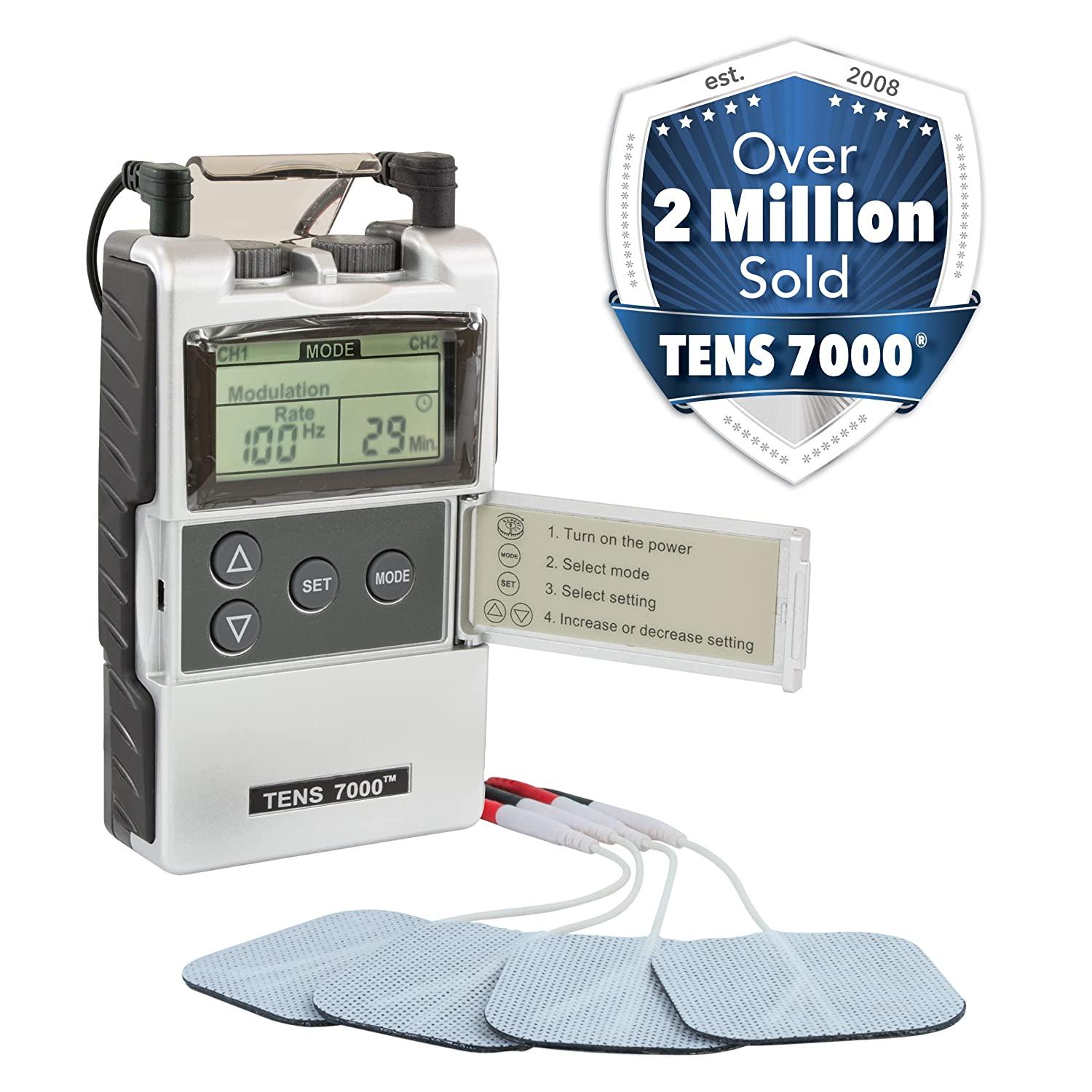 Tens 7000 Rechargeable Tens Unit Muscle Stimulator and Pain Relief Device - Advanced Tens Machine for Effective Back Pain Relief, Nerve Pain Relief