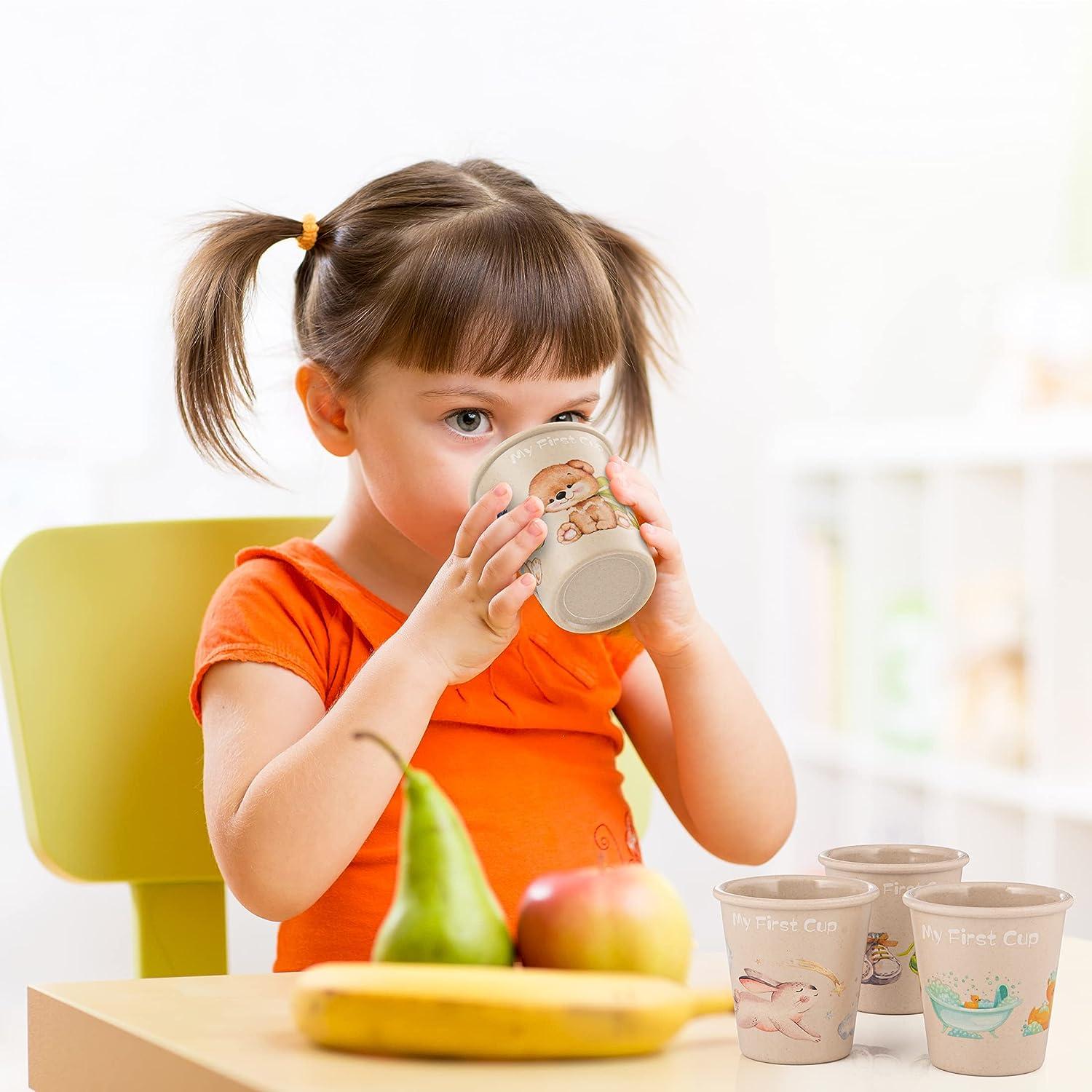WeeSprout Bamboo Toddler Cups - 4 PC Set (10 fl oz) Organic & Non-Plastic Cup Pack for Toddlers Big Kids or Baby Natural 10 oz (Without Lids) Blue Ye